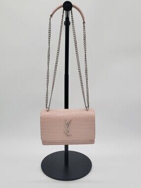Saint Laurent Sunset Bag in Powder Pink Crocodile-Embossed Leather